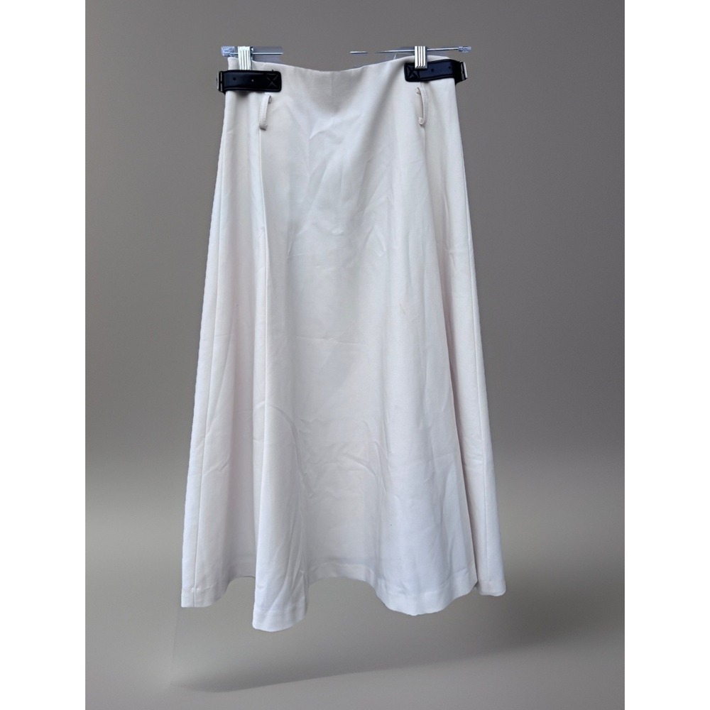 CHRISTIAN DIOR Ivory  A-line slip lining midi Leather Belted Buckle skirt Sz 4